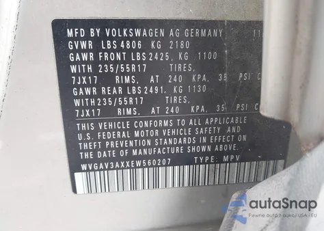 2014 Volkswagen Tiguan Se z USA, uszkodzony, nr VIN WVGAV3AXXEW560207